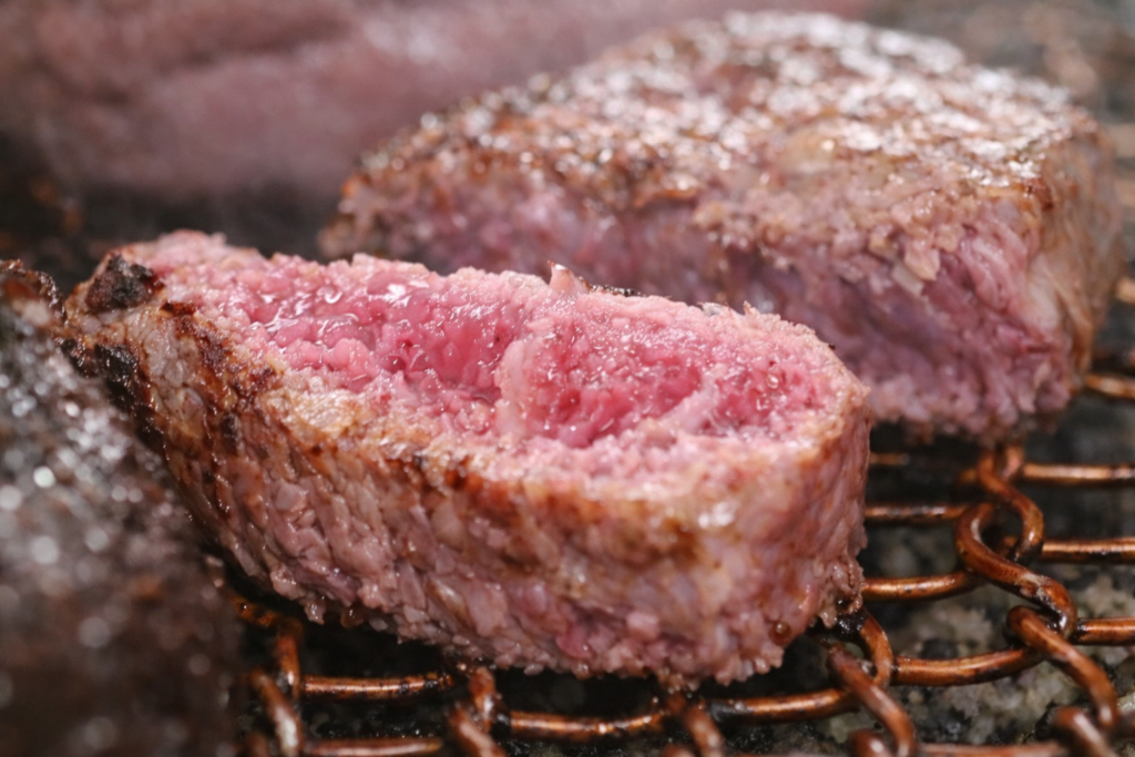 Lightly seared Korean BBQ beef with a very rare interior